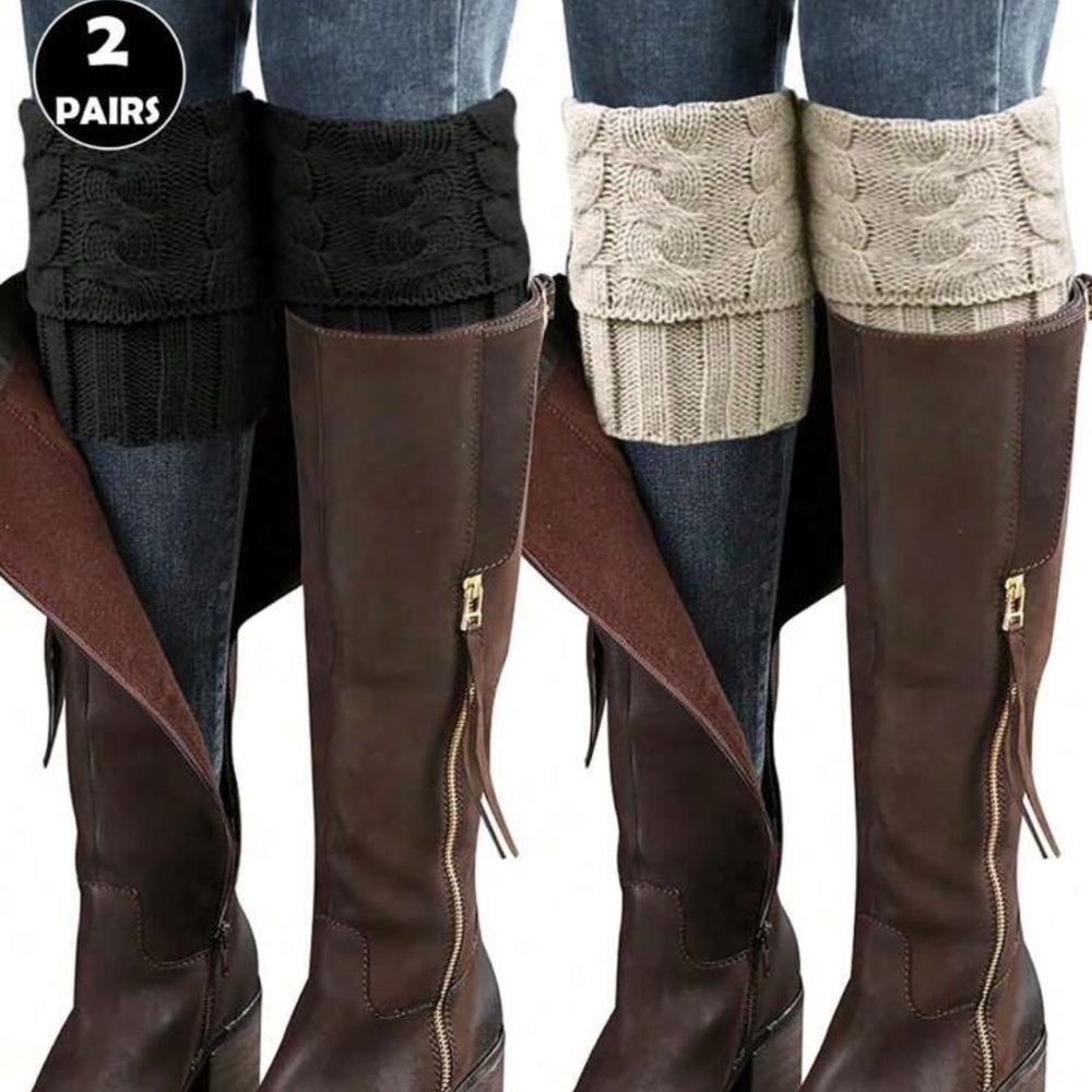 2 Pair Ribbed Knit Leg Warmers, European Style Short Crochet Leg Cuffs,
